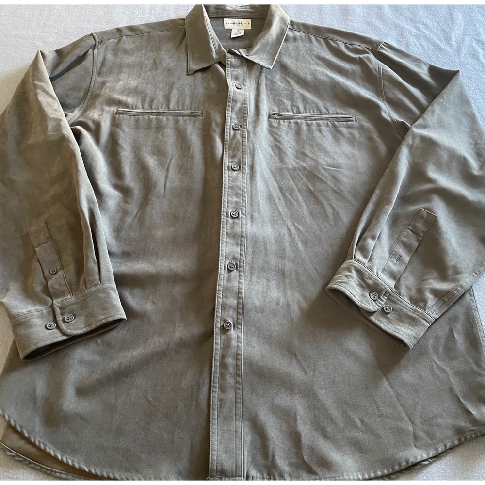 Knightsbridge Mens XL Faux Suede Long Sleeve Button Down Shirt Tan Drab RN80406‎